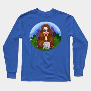 Hippie girl with a cat Long Sleeve T-Shirt